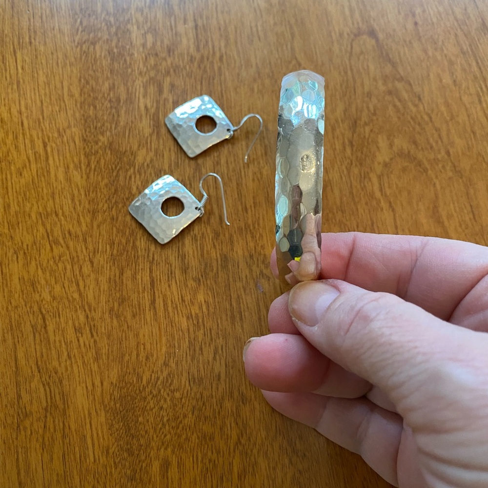 Sterling Silver hammered bracelet and hammered earrings